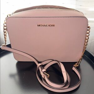Michael Kors Pink Saffiano Leather Crossbody with Gold Chain